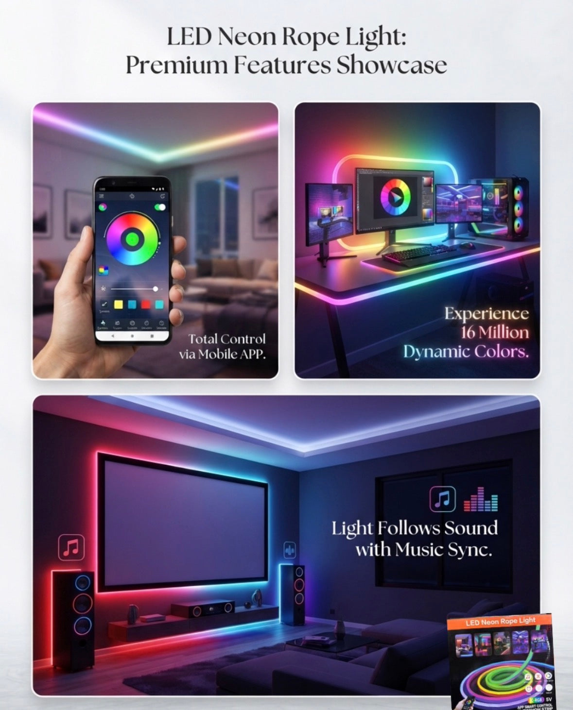 KiloWatt Lab — Vault Edition | Smart App Controlled Neon Strip Light (5 Meters, Music Sync)