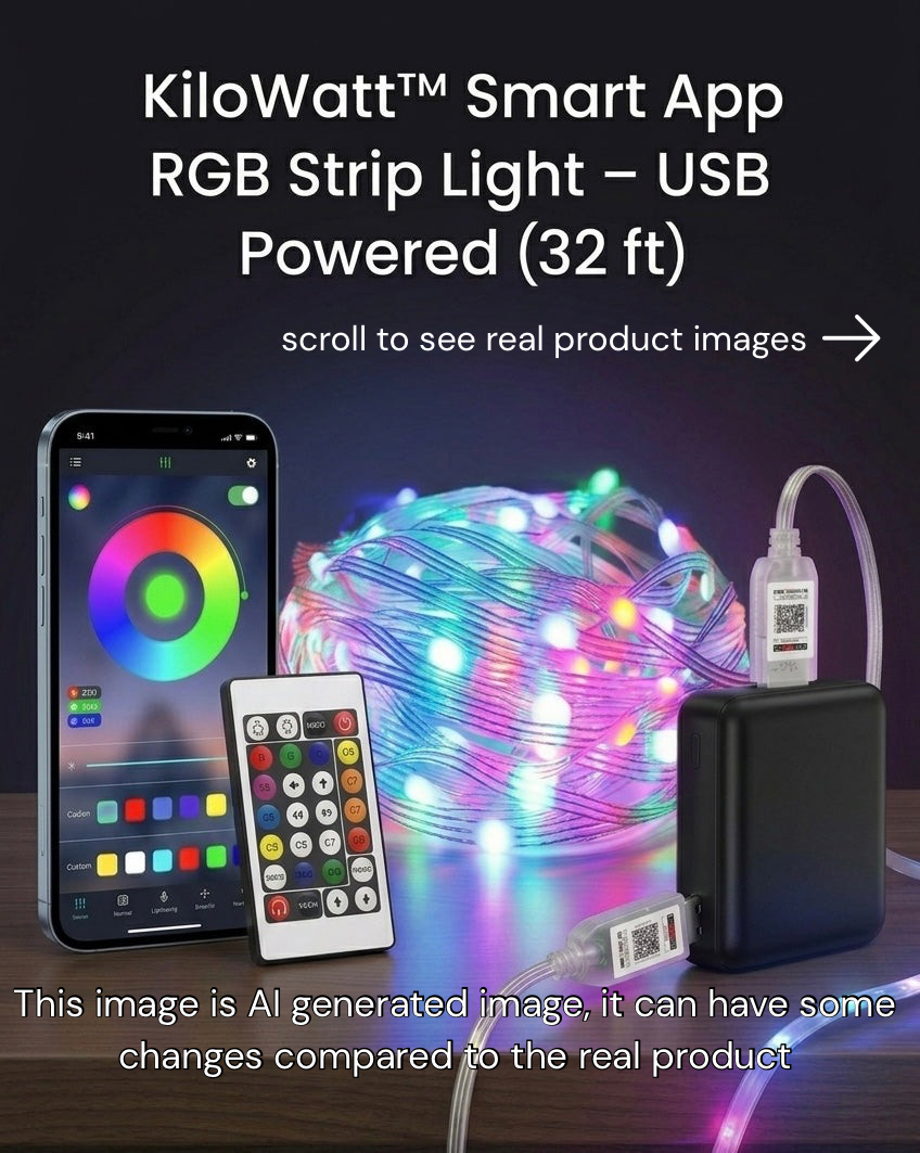 KiloWatt™ Smart App Controlled RGB Strip Light – USB Powered (10 METERS)
