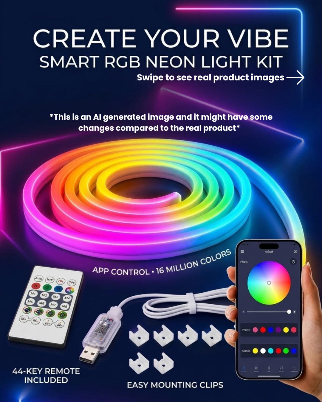 The KiloWatt Lab™ Smart App Controlled Neon Rope Light - 5M (Music Sync addition)