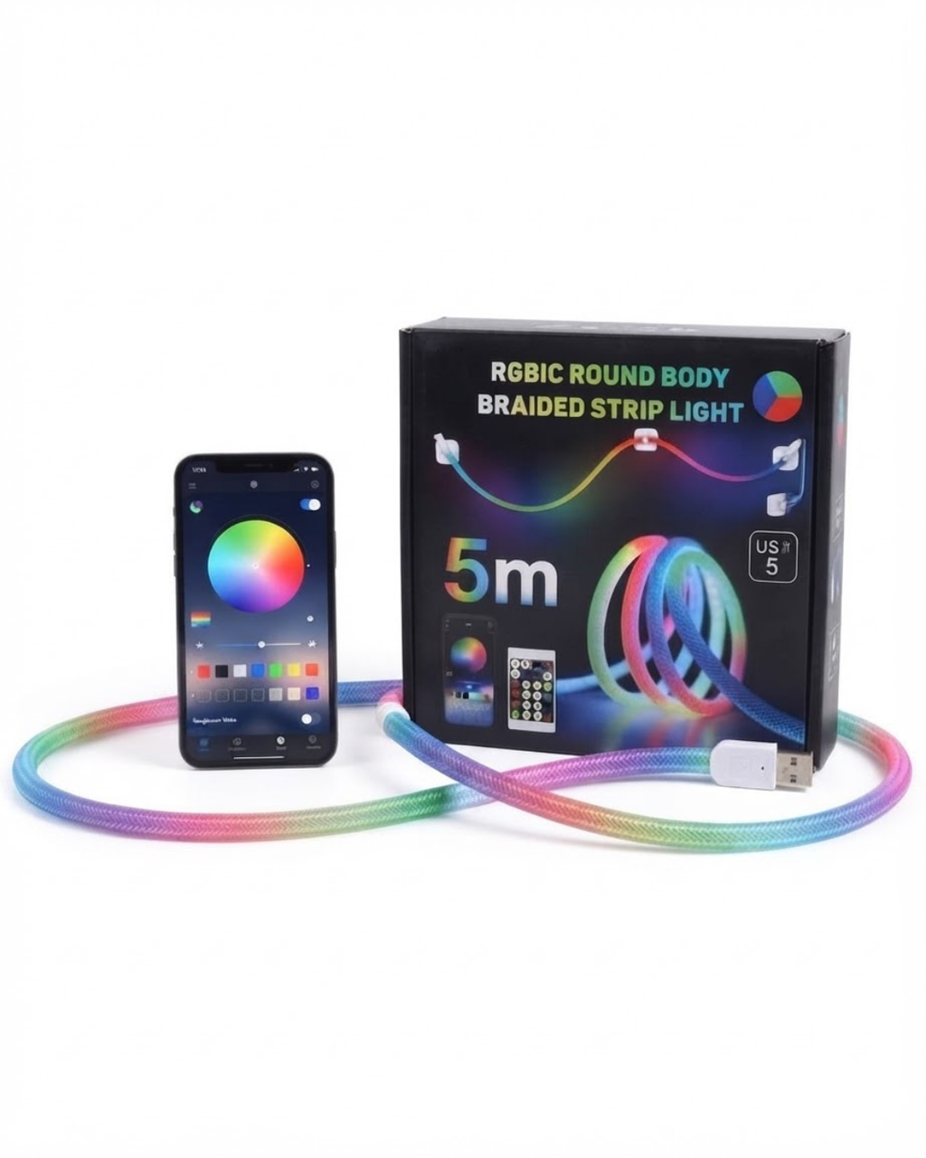 KiloWatt Lab- Braids Edition | Smart App Controlled Braided Strip Light (5 Meters, Music Sync)